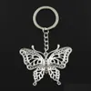Key Rings Fashion Diameter 30Mm Ring Metal Chain Keychain Jewelry Antique Sier Plated Hollow Butterfly 60 48Mm Pendant215C Drop Delive Dhheg