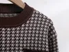 Kvinnors tvåbitar byxor Autumn Thick Commuter Houndstooth Casual Set Women 2-Piece långärmad tröja bred ben Vinter tvådelar