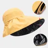 Geniş Memlu Şapkalar Yaz Kadınlar UV Koruma Kovası Şapk Boş Top Güneş Kremi Kadın Kız Açık Mekan Plajı Tur Fordable Cap