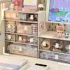 Kawaii Desk Organizer Drawer With Sticker Cute Plastic Clear Organizing Boxes Stationery Storage Box Container For Home School