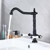 Kitchen Faucets Antique Brass Retro Faucet Dual Handle Single Hole 360 Degree Swivel Sink Tap Deck Mount Cold Water Mixer Black Gold