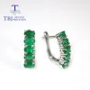 Pendientes TBJ Zambia Natural Emerald Pequeño Parrito Oval 3*5 mm 3ct Gemstone Natural Natural Joyería 925 Sterling Silver for Women