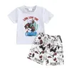 Roupas Conjuntos de roupas infantil infantil meninos roupas de verão cactus letra impressão de manga curta camisetas tops shorts elásticos de cintura 2pcs