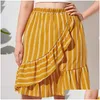 Womens Plus Size T-Shirt Elastic Waist Summer Elegant Floral Skirt Women Ruffle Trim Casual Midi Stripe Female Large Boho 7Xl Q6Tp Dro Dhv7Q