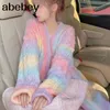 Rainbow Sweter Women Spring and Autumn Outer Ouste Sweter Japoński Pluszowy luźny sweter trend kardigan 240320