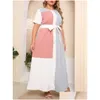 Plus Size Dresses Dress For Women 2022 Fashion Summer Short Sleeve Contrast Mticolor Elegant Belted Loose Maxi Long Drop Delivery Appa Dh1Y2