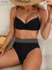 Swimswear féminin Femmes Sexy Bikini Femmes Black Two Pieces Swimwear Bath Bathing Fssue Swimsuit Summer Beach Sexy Bikini Set Solid Swimming Costume Y240402