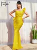 Robes décontractées Missord Jaune Sequin de mariage robe de fête de fête femme élégante one épaule volant bodycon sirène promotion de bal robe longue