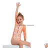 One-Pieces One Pieces Toddler Girls One-Piece Swimsuit Infant Flower Leopard Print Long Sleeve Neck Front Zipper Swimwear Monikini Bea Dhbza