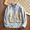 Heren Jackets Fashion Waffle Mens Jacket Simplicity Pockets Color Block Stand Stand Stand Kraagjas Patchwork Japanese Casual rits