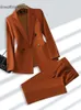 Pant Fashion Ladies Suit Formal Women Office Business Work Earl Blazer and Spodni Beige Black Khaki 2 -częściowy zestaw z kieszenią 240127 4017