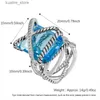 Cluster Rings 15mm*20mm Rectangular Crystal Blue CZ Ring Dainty White Gold Plated Brass Twisted Design Statement Ring Jewelry for Women L240402