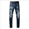 Herr jeans 2024 rippade jeans high street trendiga rippade lapp stänk bläck jeans stretch smala fit blyerts byxor grå mager jeans grå stack jeans grunge jeans