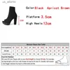 Dress Shoes Autumn Winter Chunky Platform Boots Punk Style Peep Toe Knitting Stretch Fabric Socks Women Square High Heels Black Brown H240403JC0R