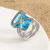 Cluster Rings 15mm*20mm Rectangular Crystal Blue CZ Ring Dainty White Gold Plated Brass Twisted Design Statement Ring Jewelry for Women L240402