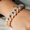 Custom Heavy Hip Hop Big Size Rapper 925 Silver with Rose Gold Mossanite 18mm Vvs1 Moissanite Iced Out Cuban Link Bracelet