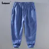 Men's Pants Ladiguard 2024 Men Casual Linen Solid White Grey Ankle-Length Pencil Trousers Plus Size 3xl Mens Elastic Waist Sweatpants