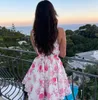 Yeni Kadınlar Çevre Dış Ticaret Avrupa ve Amerikalı Kadınlar Seksi İnce Fit Bel Elbise Parçalı Çiçek Gül Baskı Sling Elbise