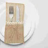 Kök förvaring säckväv jute spetsar bestick ficka bordsavstånd för knivar gafflar redskap hållare vintage bordsdekoration bröllop jul