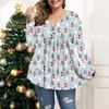 Women's Blouses Graphic T Shirts For Women Casual Cute Tops Work Size Pleated Christmas Long Sleeve Print Shirt Leggings