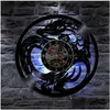 Horloges murales Dragon Art Clock Battered Operted Modern Design Record avec LED lampe Home Room Decoration Drop Livrot Dhhgw