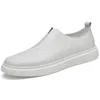 Casual Shoes Soft Sole Comfortable Simple Small White Men's Genuine Leather Lightweight Loafers Walking