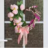 Decorative Flowers Front Door Pink Wreath Romantic In Heart Shape Sunproof Fauxl With Bright Colors For Balcony Bedroom