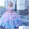 Girl'S Dresses Girl 2022 Floral Ball Gown Flower Ruffle Combined Colorf Hand Made Pageant Gowns Custom First Communi Drop Delivery Bab Dhqny