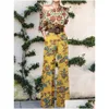 Kvinnor Jumpsuits Rompers Women Elegant Office Lady Loose Wide Leg Pants Bodysuits Skew Collar Floral Printing Sweet Ladies Fashion Str Dhm8g