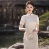 Etnisk kläder sommar retro förbättrad rayon cheongsam kvinnlig mild smal elegant klänning qipao långa kvinnor mode vintage kinesisk stil