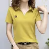 Polo T Shirt for Women Short Sleeve Summer Vneck Letter Pullover Knitted Tees Female Clothing Plus Size Ladies Tops 240403