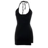 Basic & Casual Dresses Thorn Tree Y Chain Cutout Halter Black Bodycon Dress Summer Fashion Women Backless Tied Wrap Mini Club Party C Dhmuy
