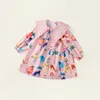 Spring in Kids Baby Girls Cute Clothes Children Full Sleeve Peter Pan Collar Graffiti Knee Length Dress Toddler 27Y 240325