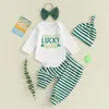 Kledingsets CitgeeHerfst St. Patrick's Day Baby Baby Jongens Meisjes Set Lange mouw Letters Klaverprint Romper Gestreepte broek Hoed