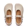 Sandaler Kvinnor Baotou Cork Slippers Flat Bottom mångsidig Mary Jane Vintage Leather Frosted Sandals Women Shoes