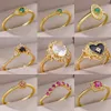 2PCS Wedding Rings Gold Color Stainless Steel Ring for Women Colorful Cubic Zircon Heart Opening Adjustable Ring Fashion Jewelry Wedding Gift