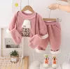 Sets Baby Girls Christmas Outfit Autumn Winter Granule Fleece Hat Bear LongSleeved Hoodies and Pants Warm Boys Suits Infant Clothes