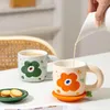 Tasses 320 ml kawaii tasse à café avec poignée tasse d'eau maison en enfilé mignon girl milk tass couvercle céramique doinware cadeaux créatifs