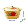 Bowls Retro Vintage Enamel Bowl With Lid Salad Serving Pot Multifunctional Mixing Metal Fruit Cereal Container For Noodle Rice Ramen