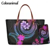 Bag Coloranimal Pretty Polynesian Plumeria Flowers with Spiral Pattern Handväska för kvinnor 2st/Set Shoulder Bagwallet Tote Bolsa