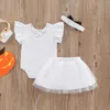 Ensembles de vêtements pour enfants Girls Halloween Vêtements Ensemble de manches à manches Ruffle Ruffle Tops Sequin Bowknot Costume du bandeau de jupe courte