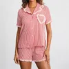 Thuiskleding Y2K Fairy Pink Plaid Shorts Pyjama Sets dames 2 -delige lounge set korte mouw revers tops 90s zoete vintage slaapkleding