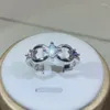 Bagues de cluster 925 Sterling Argent Géométrique Zircon Pour Femmes Dames Fête Anniversaire Simplicité Bijoux Double Bague Ronde Cadeau En Gros