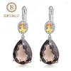 Dangle Earrings Gem's Ballet 10.44ct Smoky Natural Smoky Quartz الصفراء السترين 925 Sterling Silver Drop للنساء GIT Fine Jewelry