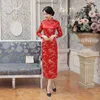 Kläder High Fashion Red Satin Cheongsam Vintage Högkvalitativ kinesiska damer Qipao Silm Kort ärm Novel Long Dress S2XL E0013A C18