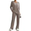 Dames slaapkleding stretch gebreide stof pyjama set gezellige gebreide trui broek met v nekzakken voor herfst winter woonkleding geribbeld