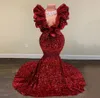 Red Carpet Party Dresses Celebrity Evening Dresses Bling Sequins Sexy V Neck Prom Gown Full Sleeves Robe De Soiree5180830