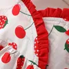 2PCSSESS Summer Strawberry Baby Girl Beach Sling Dress Fashion Sweet Toddler Kids Costume Children Cloths Hat 0 to 3 y 240403