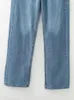 Kvinnors jeans blå för kvinnor hög midja rak ben streetwear bleknade jean kvinna mode denim byxor y2k höst