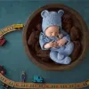 Fotografie Mooie pasgeboren fotografie Props Boys Girls Break Outfits Mohair Bear Hat Bonnet Footed Romper Bodysuit Photoshoot kostuum